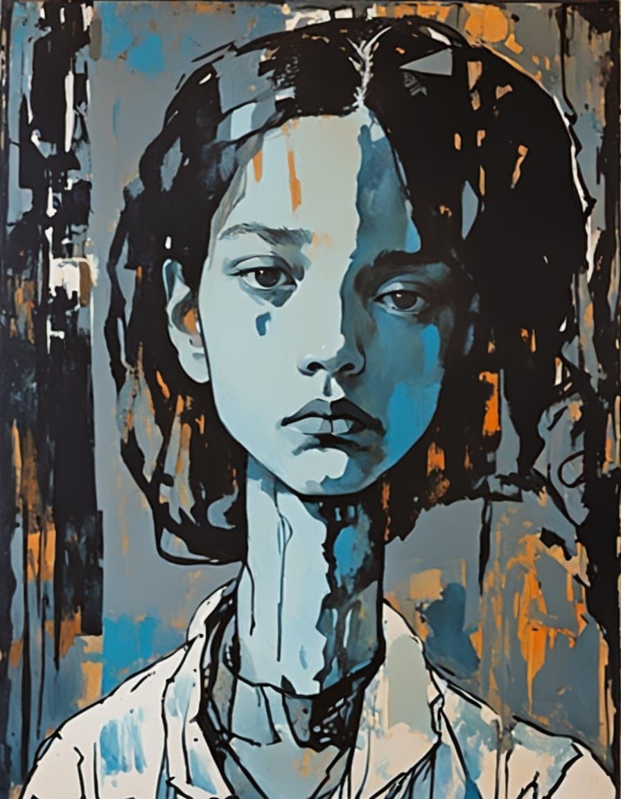 Brooding Female Portrait in Expressionist Style