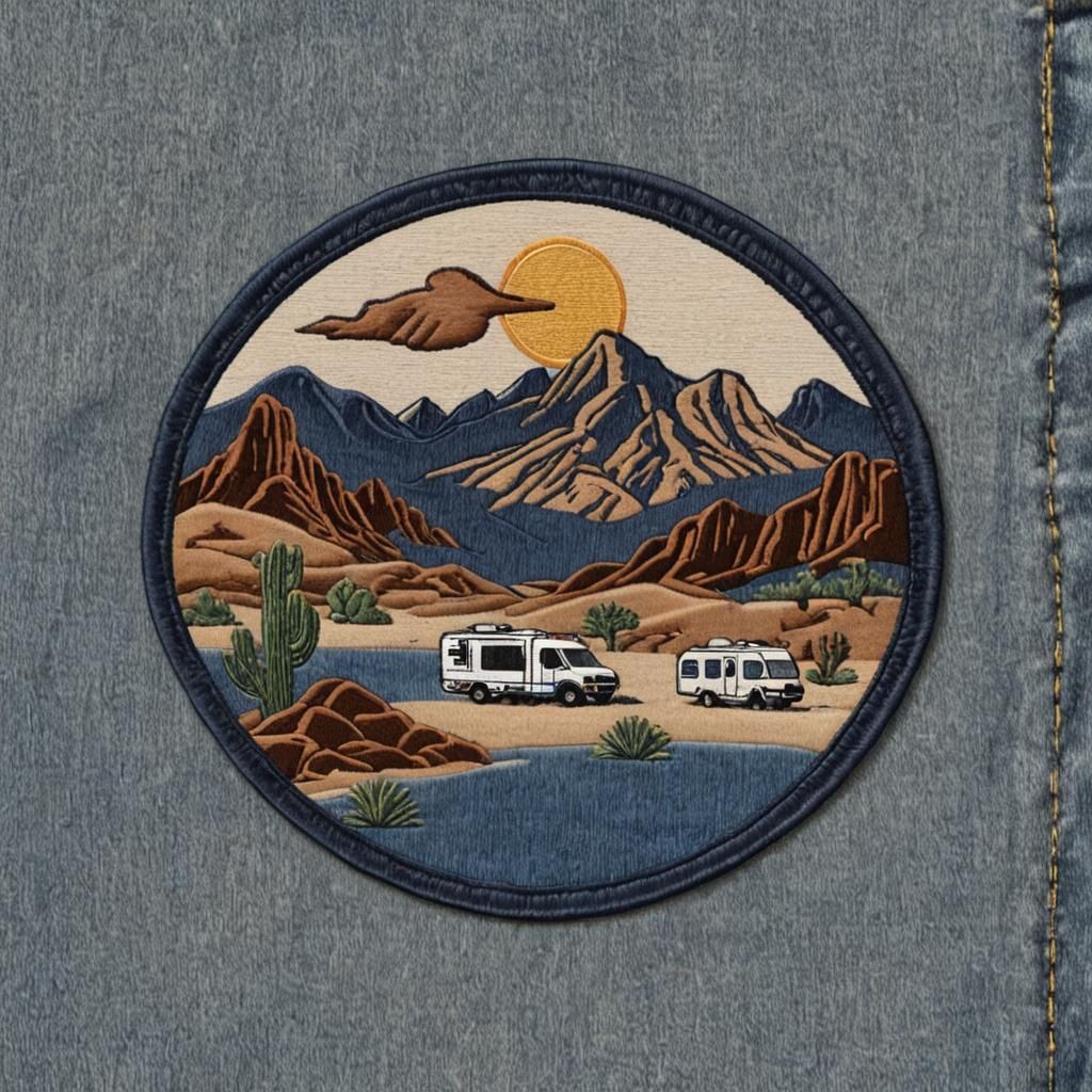RV Desert Scene Embroidered on Denim