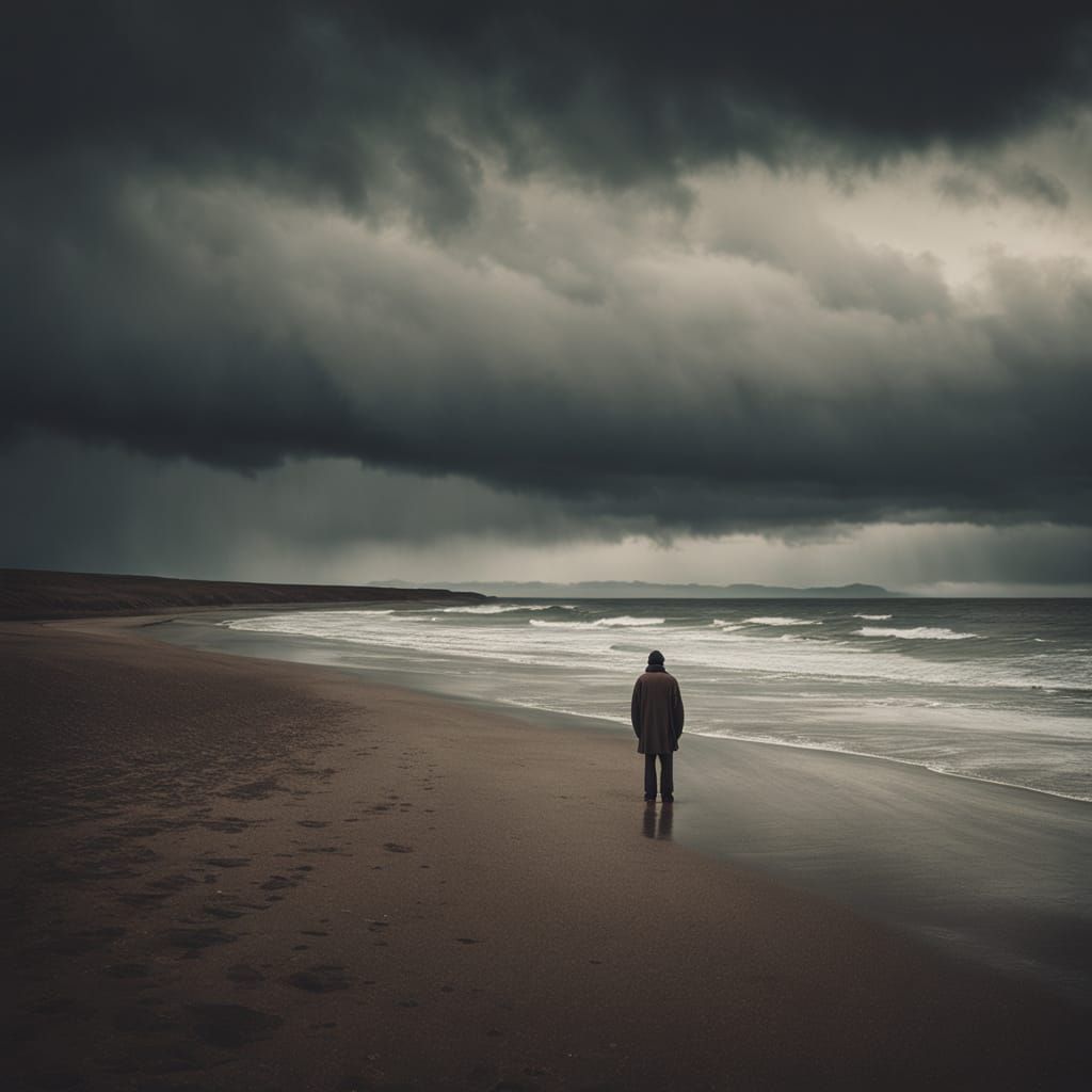 Windswept Beach Scene in Vintage Film Style