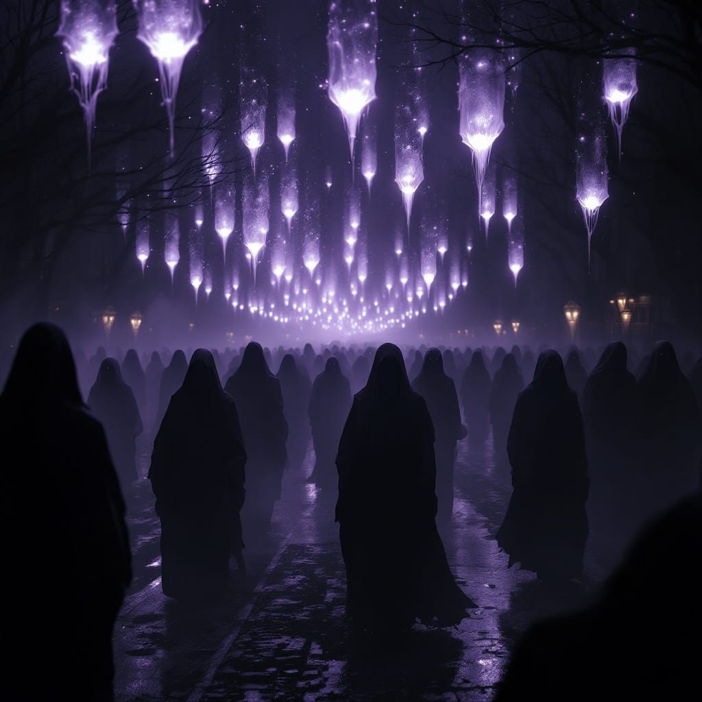 Void Festival in Lightless City, Surrealist Style