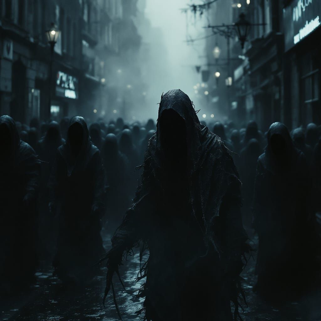 Veiled Figure at Void Festival in Lightless City