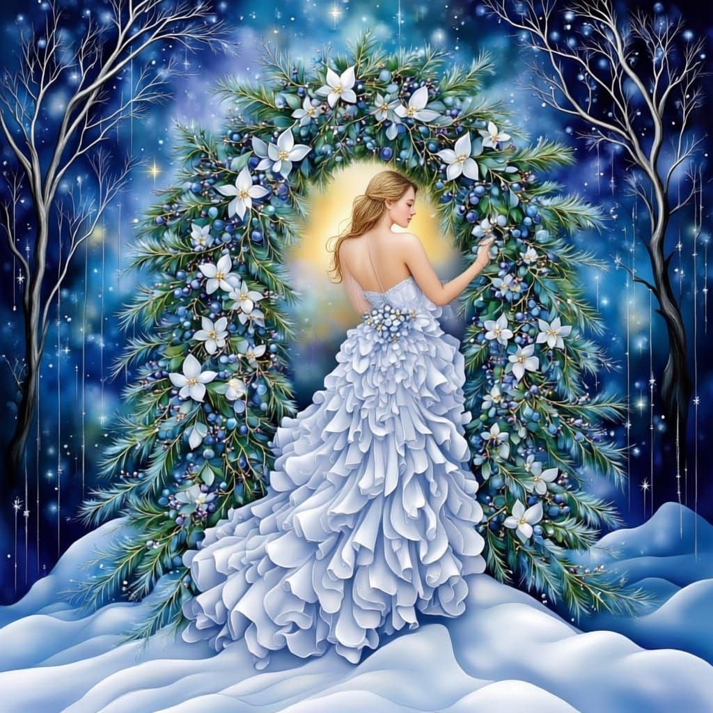 Winter Christmas Scene in Klimt Style