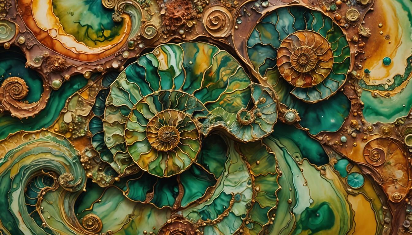 Ammonite in Arizona Desert in Surreal Watercolor Style