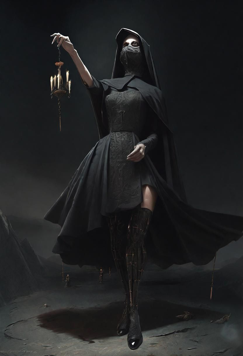 Masked Nun with Multiple Legs: Fantasy Art