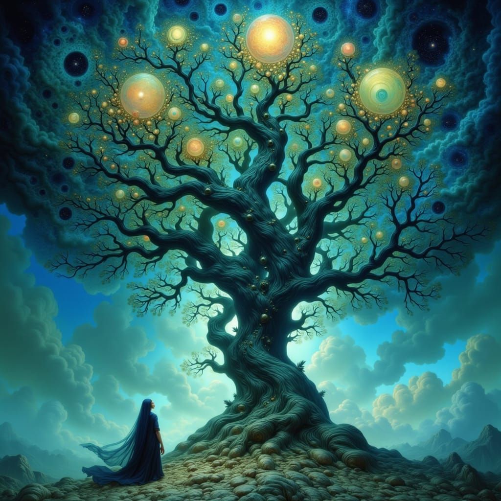 Cosmic Tree of Dreams in Varo Style