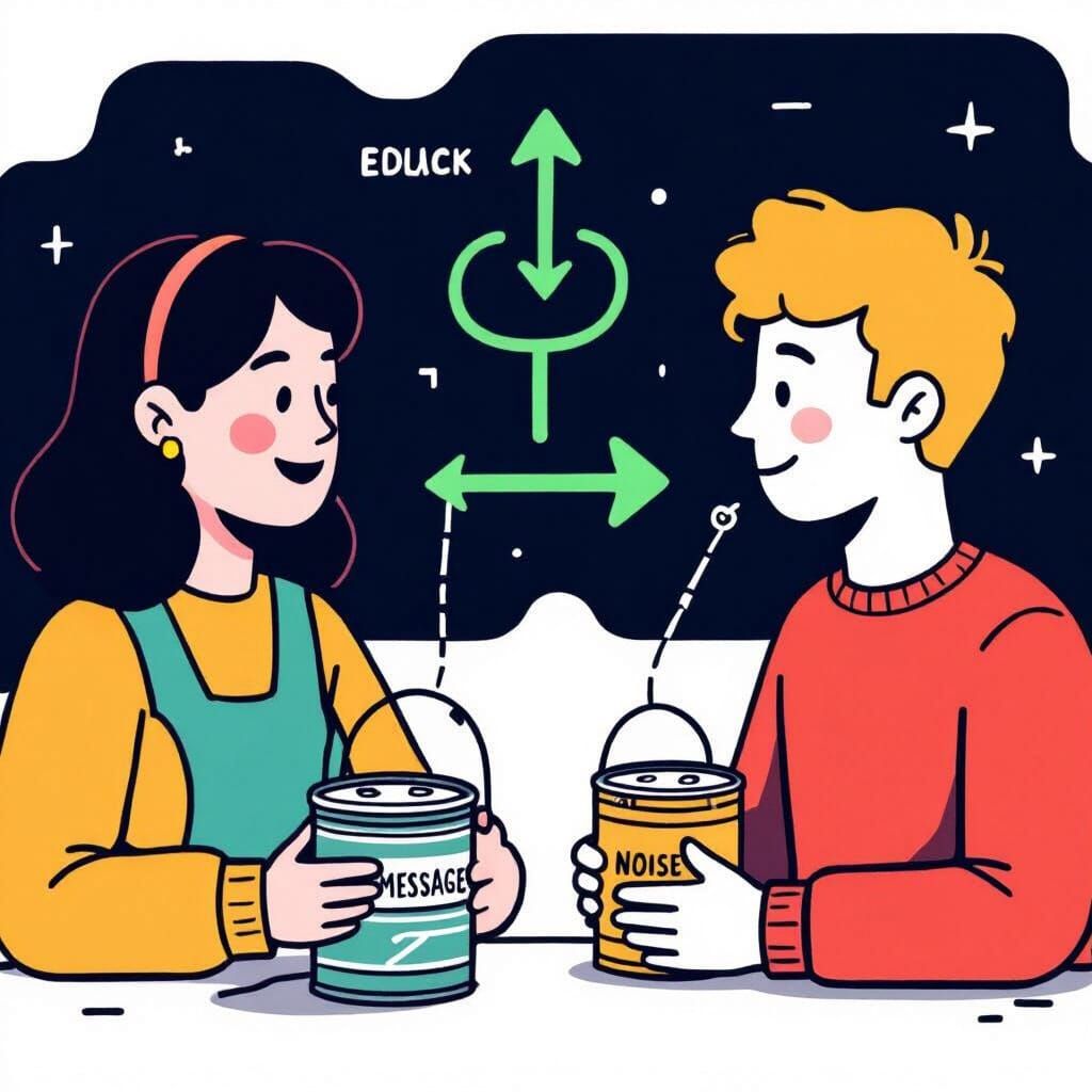 Cartoon Tin-Can Phone Communication in Bold Line Art