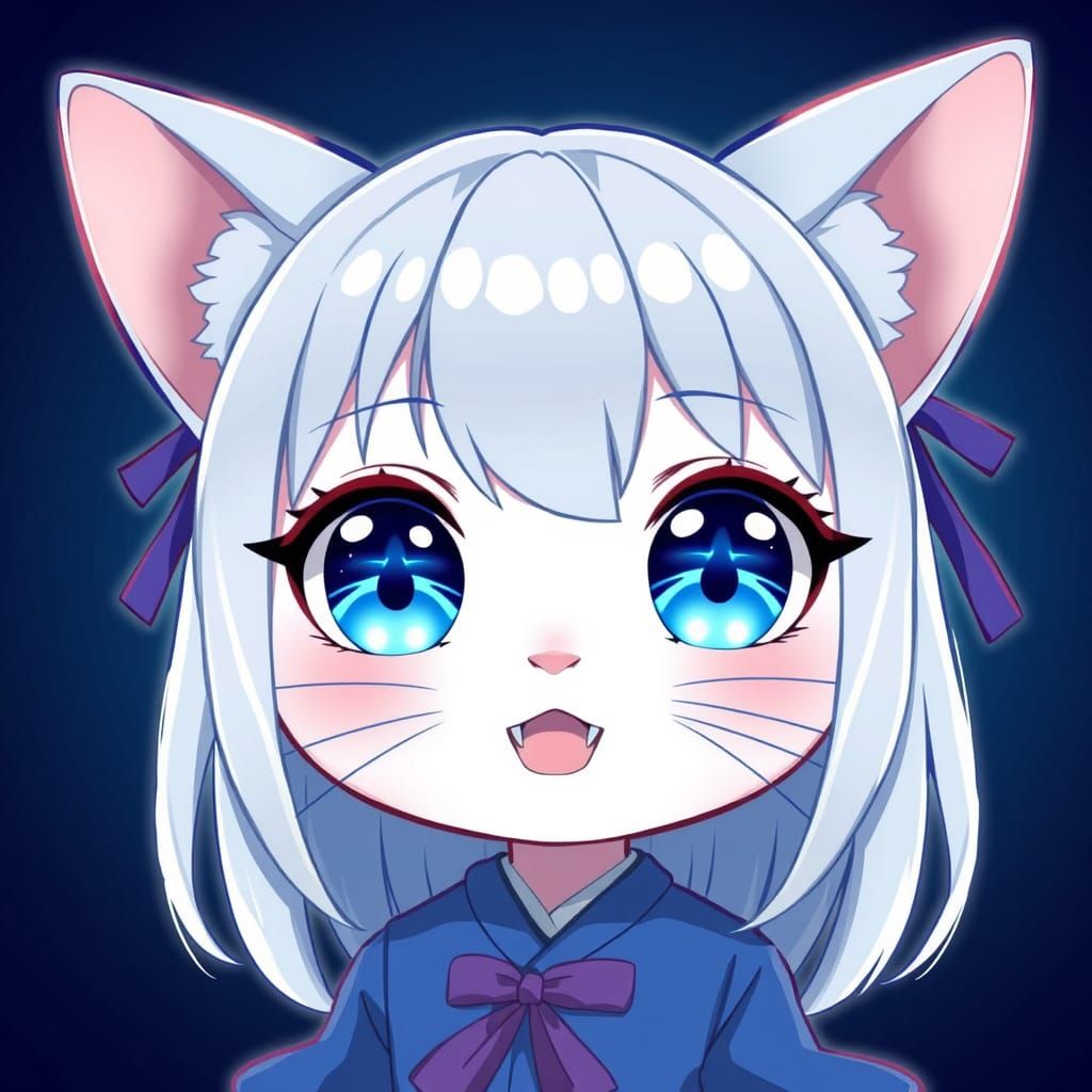 Sparkling Chibi Catgirl in Ethereal Blue Hues