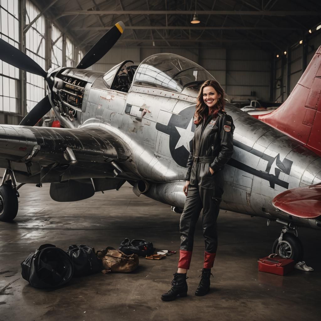 Smiling Pilot and P-51 Mustang Aircraft