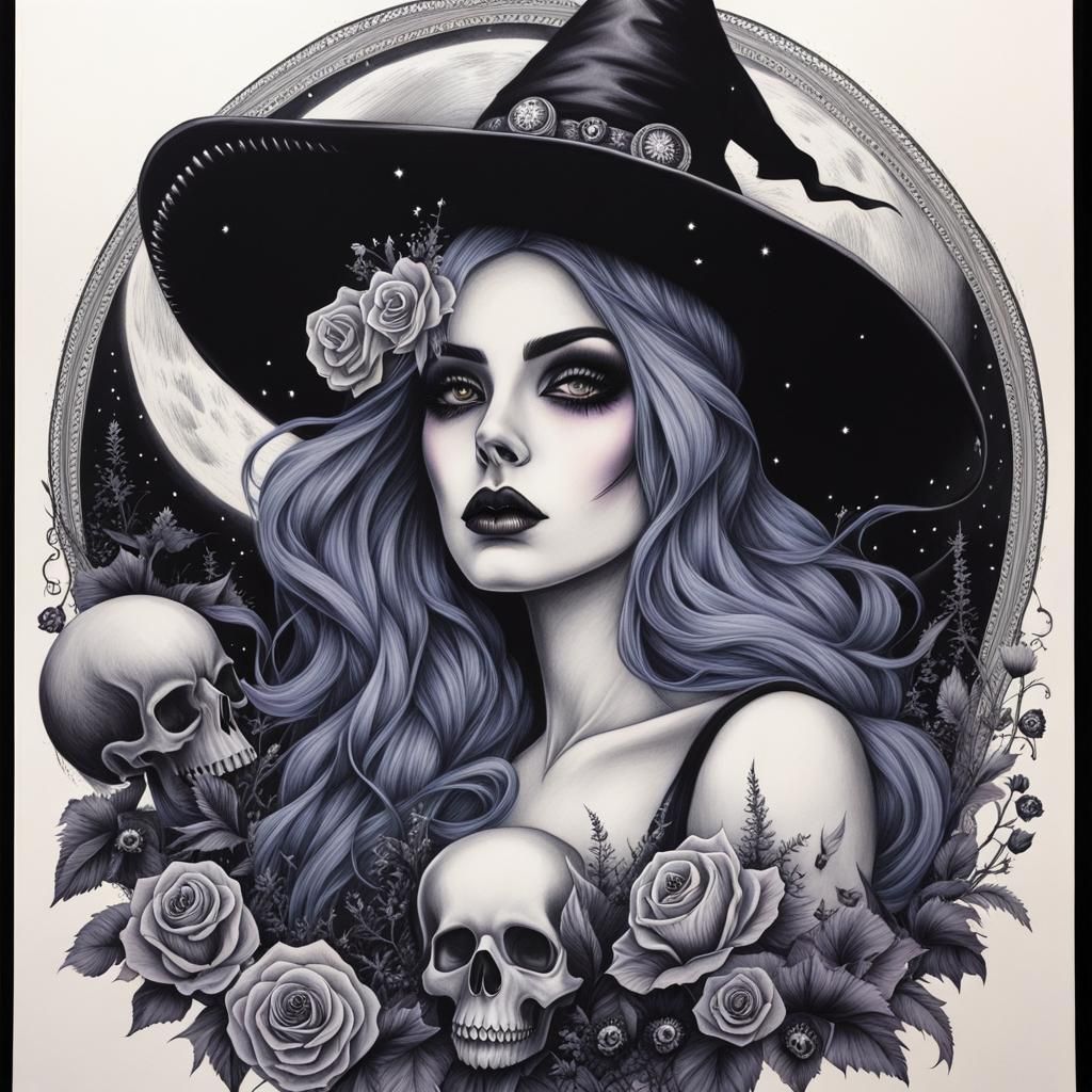 Pastel Goth Witch Under the Moon