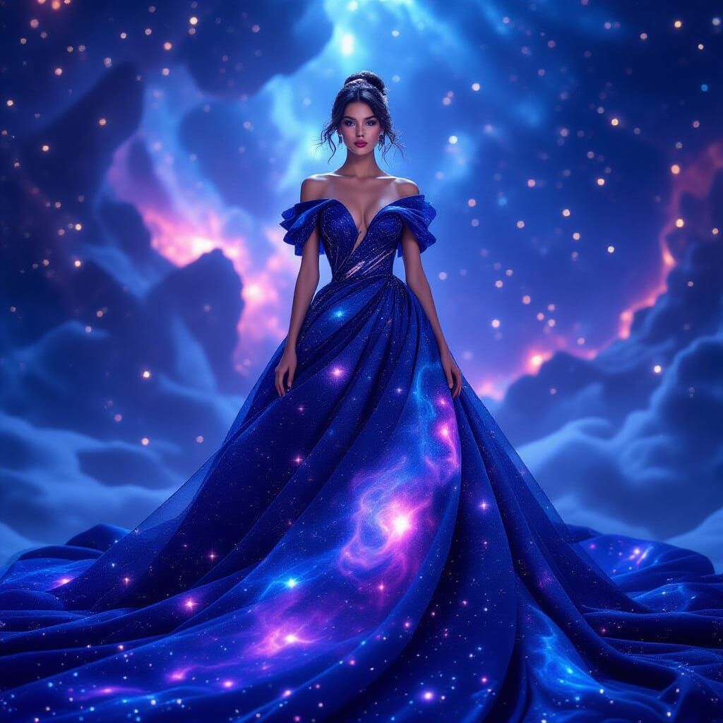 Celestial Queen in Galaxy Gown: 8K Render