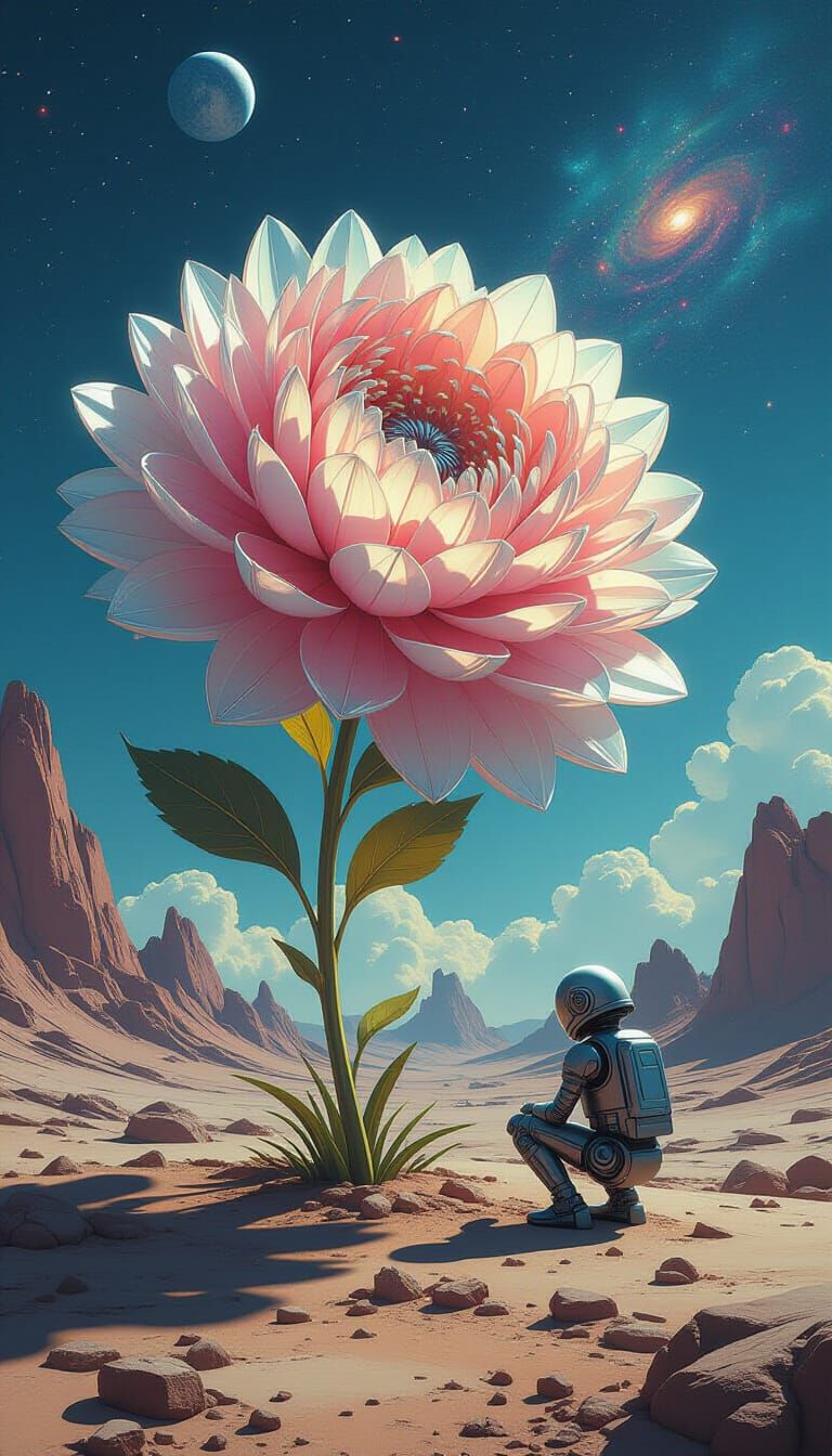 Crystalline Flowers Bloom on Rocky Planet With Lone Robot