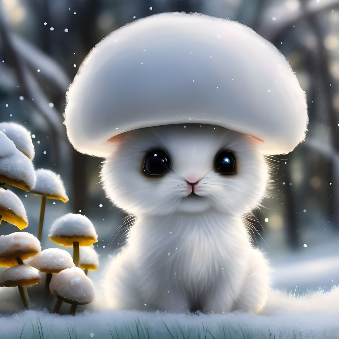 Mushroom Bunny Hybrid in Winter Wonderland