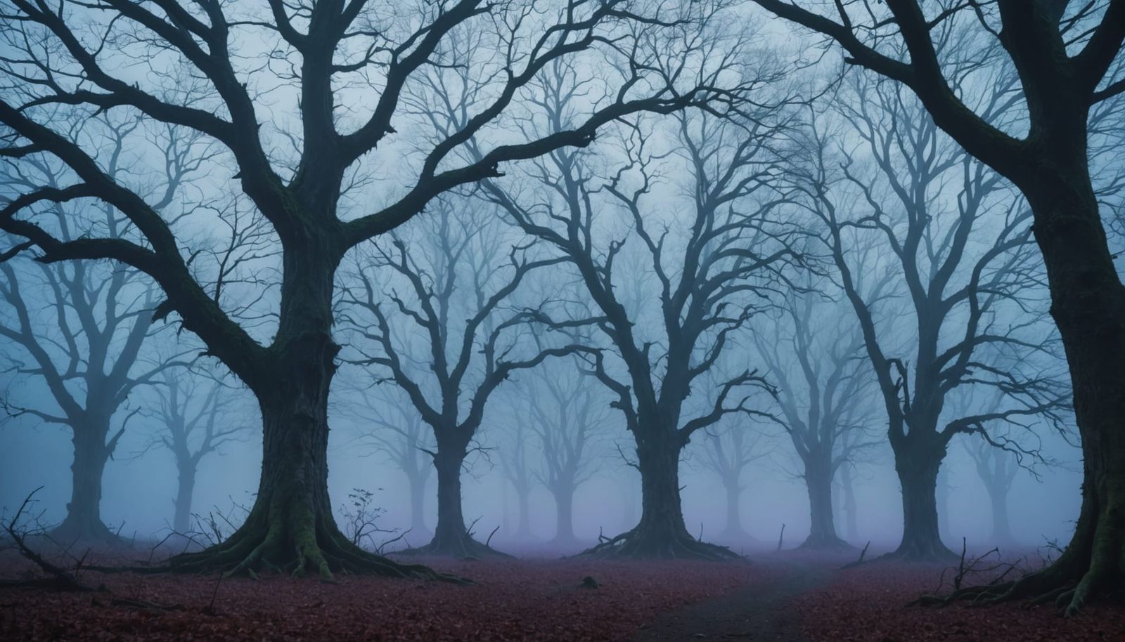 Ethereal Forest Shrouded in Silver Mist at Dawn