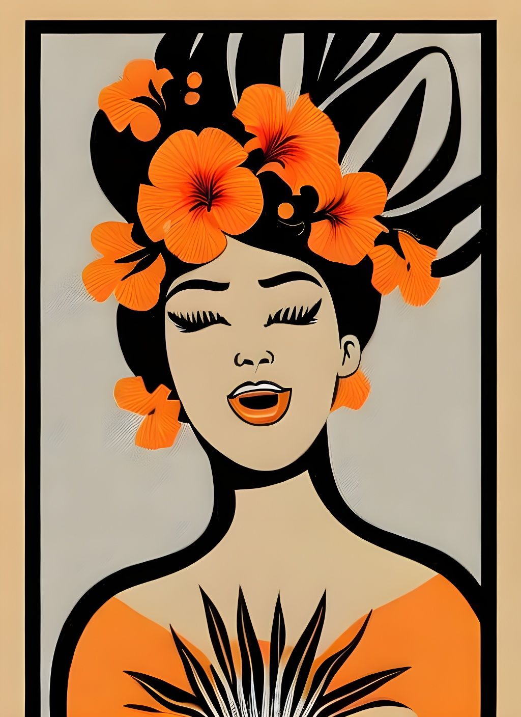 Hawaiian Graphic Art: Screaming Woman with Hibiscus