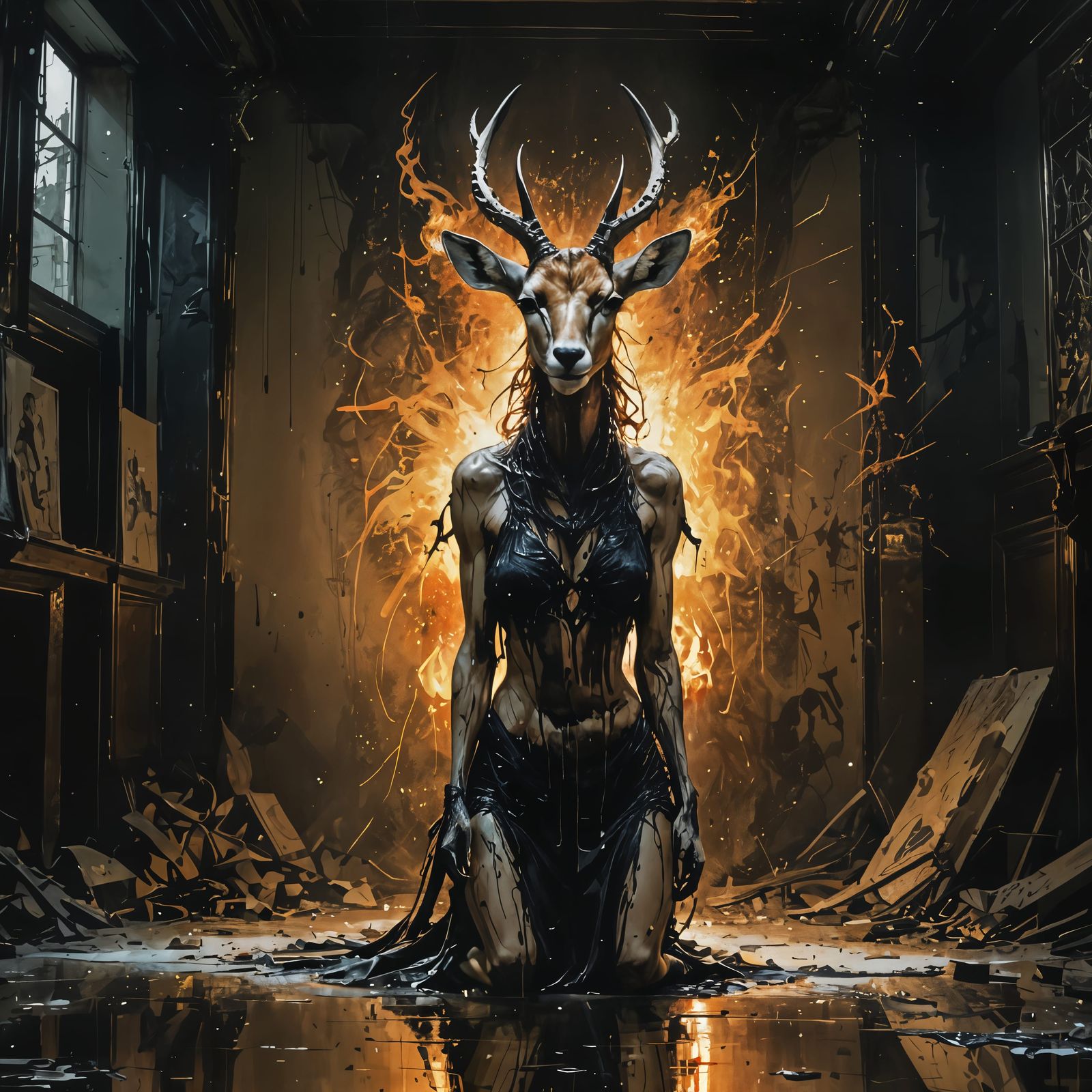 Fiery Gazelle Portrait in Speed Painting Style