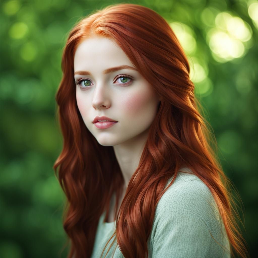 Realistic Portrait of a Red-Haired Girl