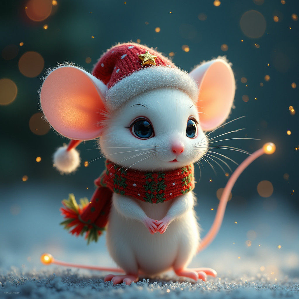 Charming Christmas Mouse with Glowing Star Hat