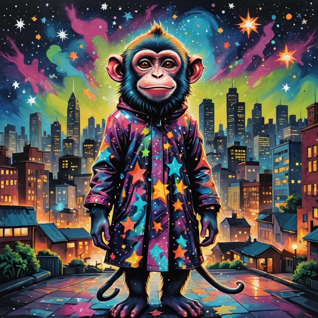 Monkey in Star Dress: Vibrant Street Art