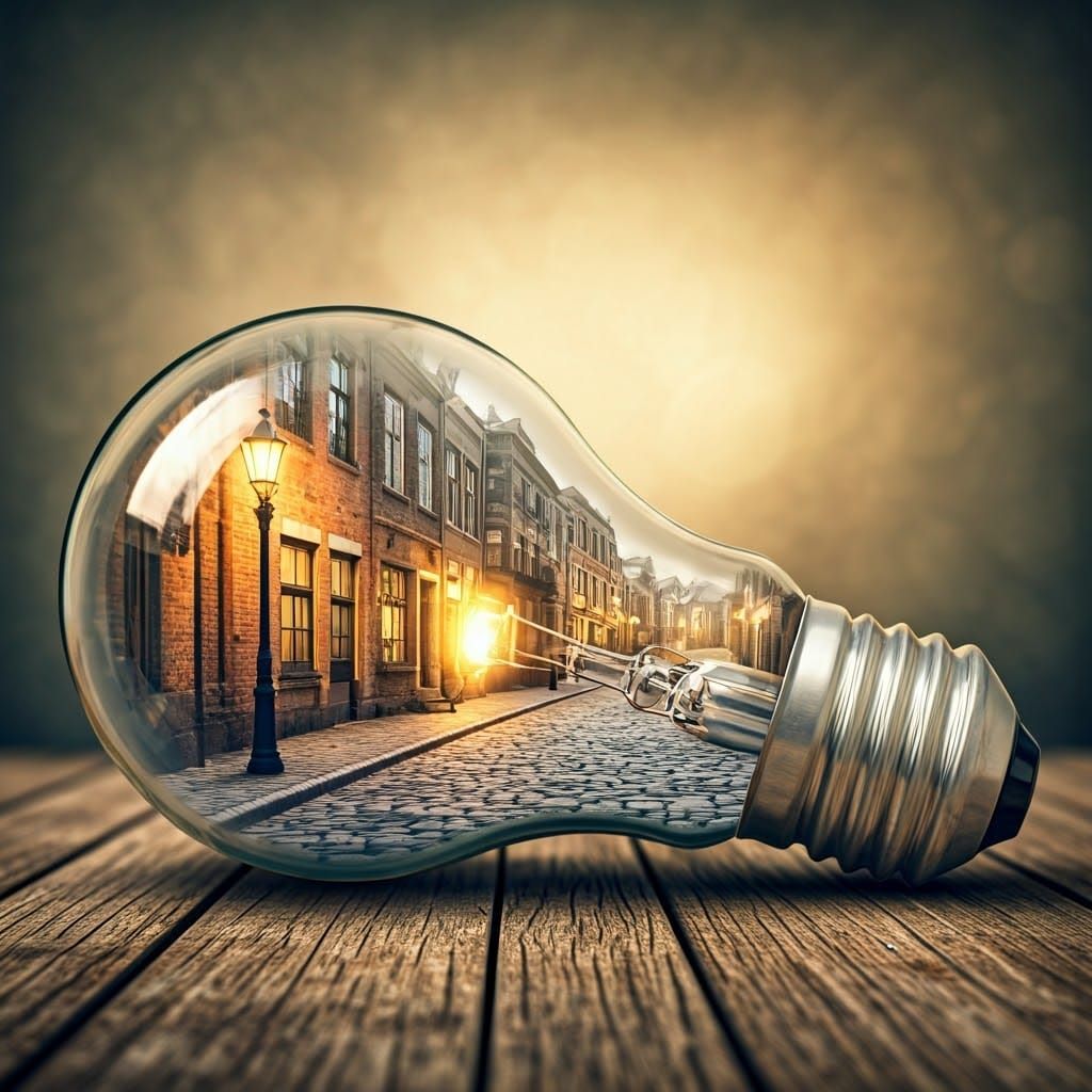 Surreal Nostalgic Village Unfolds Inside Weathered Glass Lig...