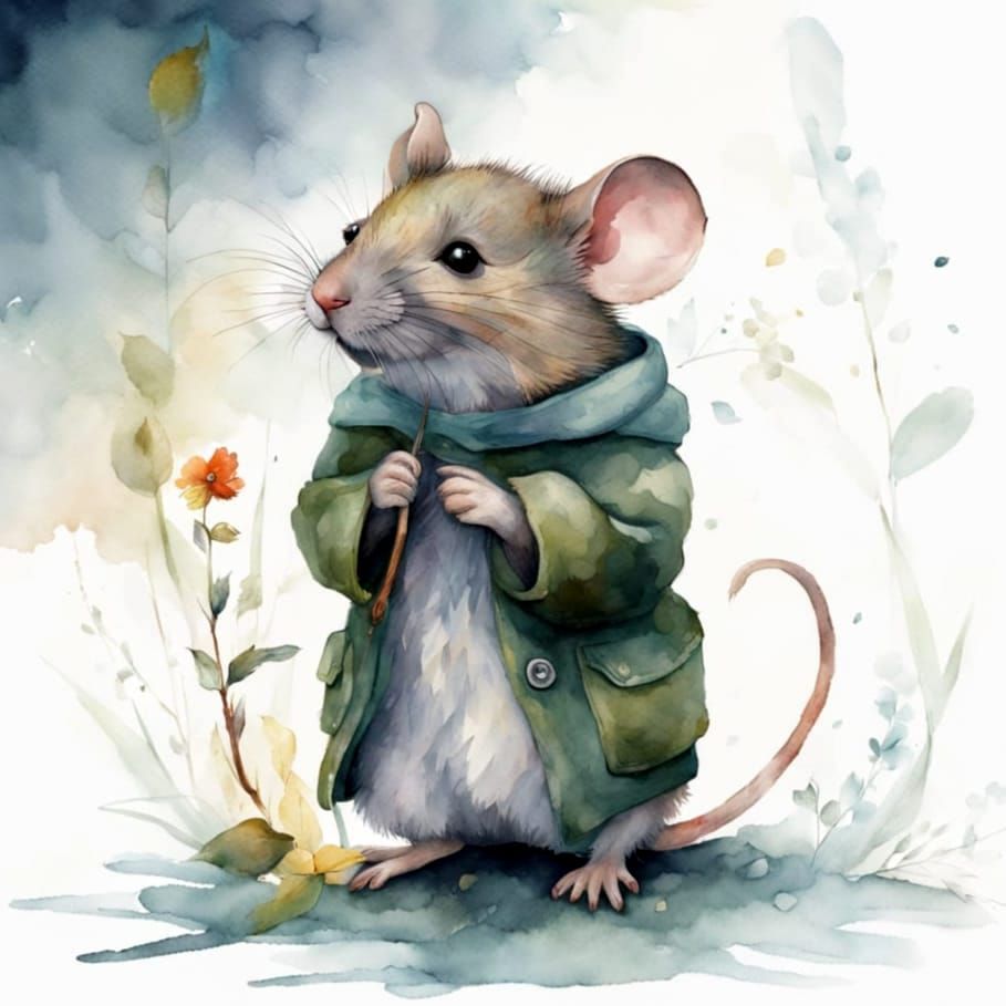 Whimsical Mouse in Springtime Attire