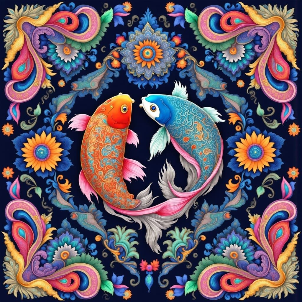 Paisley Koi Fish Ornamental Illustration