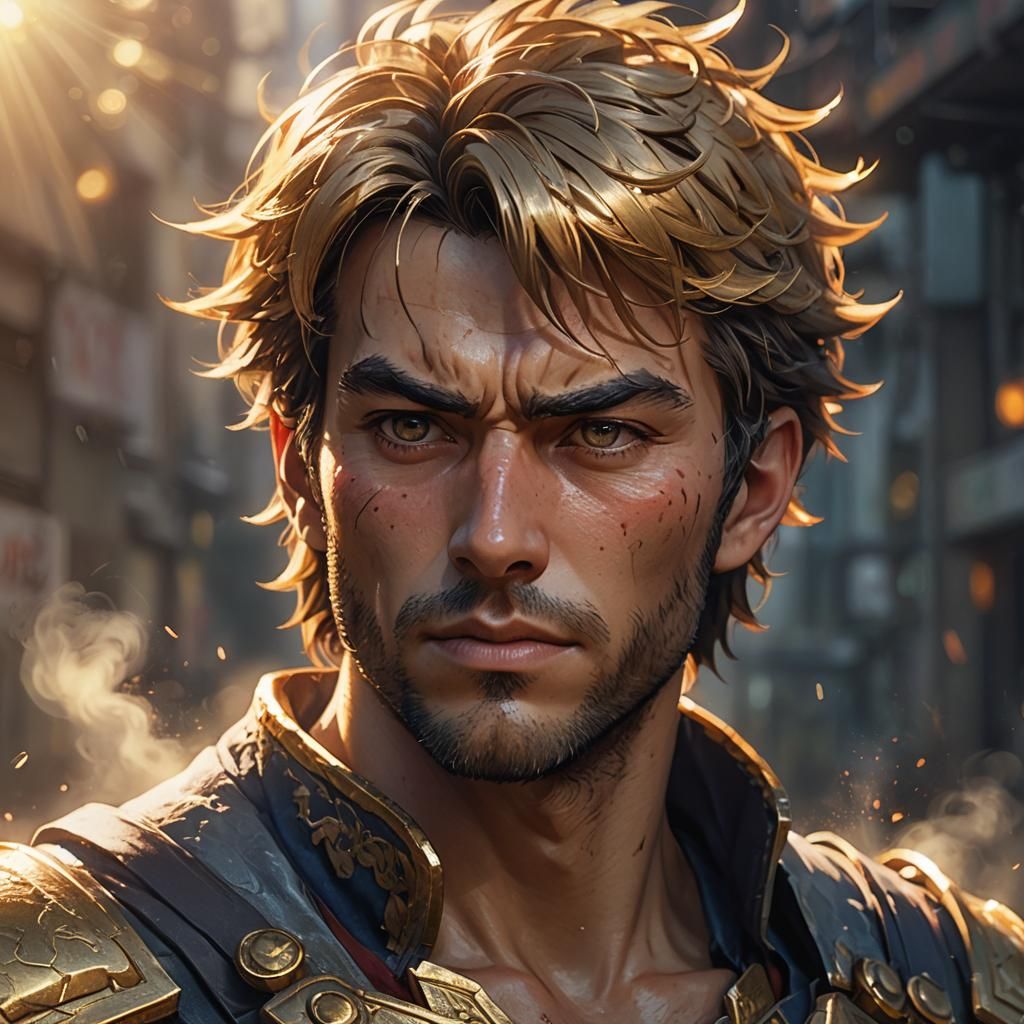 Heroic Anime Captain Portrait in Digital Art Style