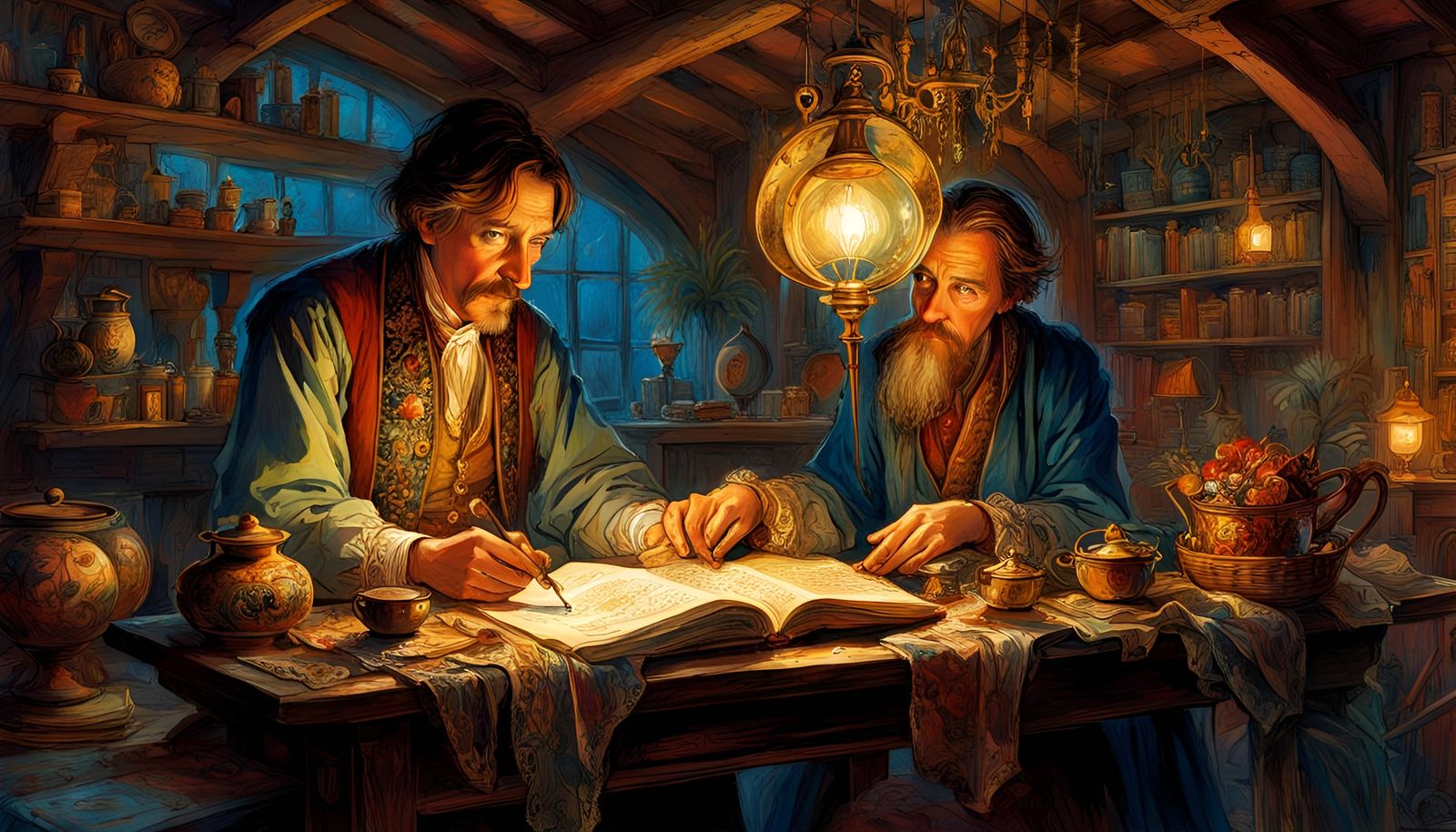 Treasure Island Scene in Folk Art Style