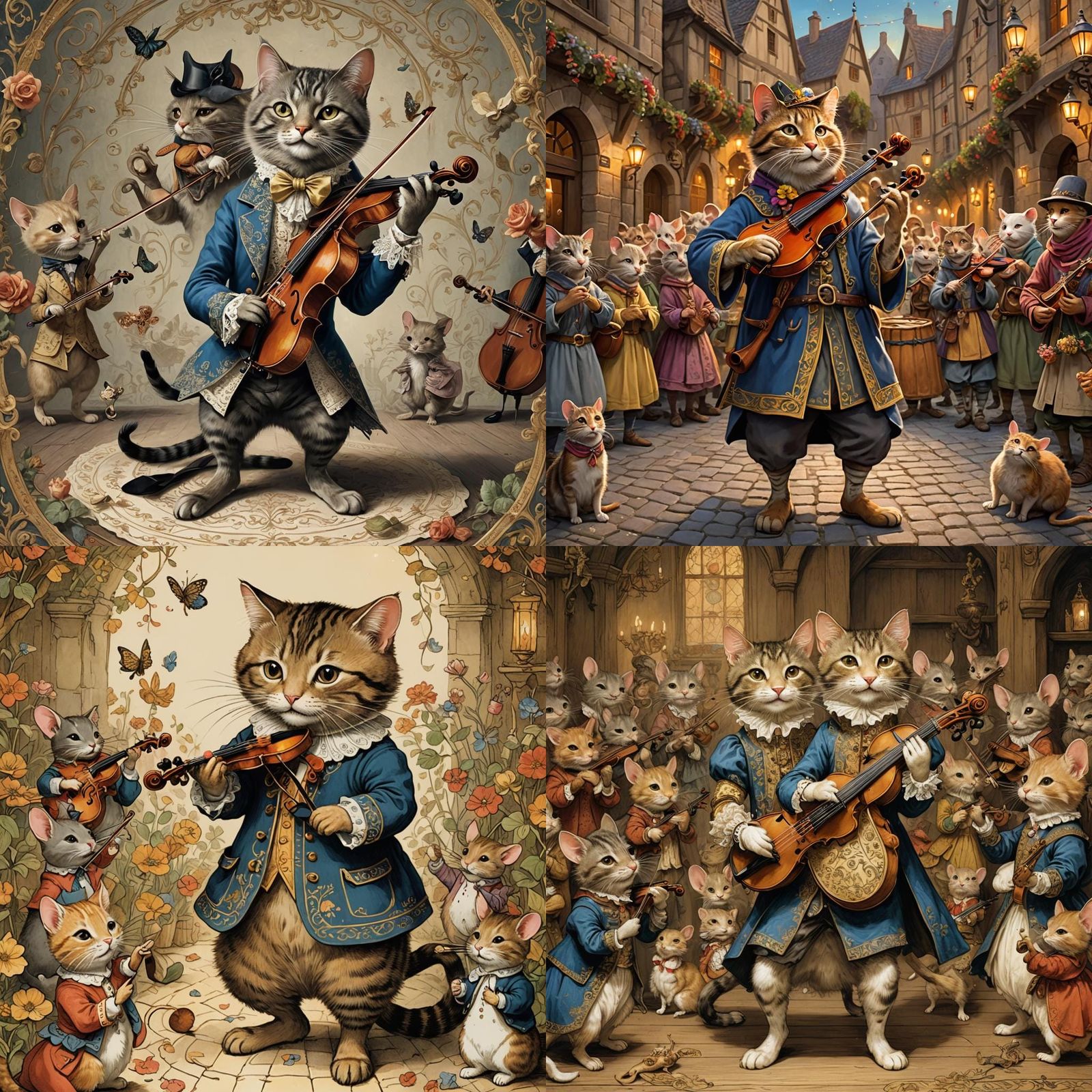 Anthropomorphic Cat Minstrel Entertains Mice