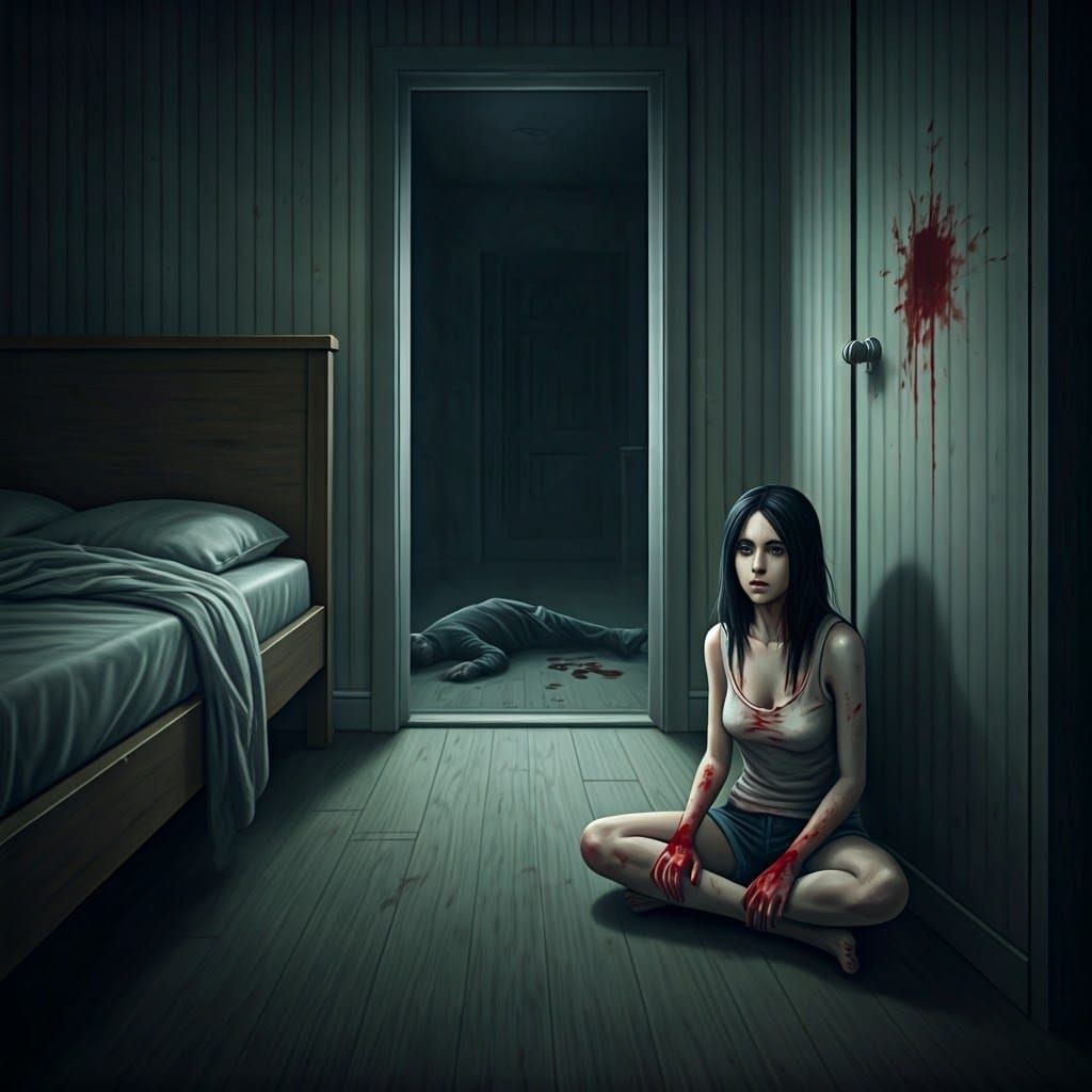 Haunted Woman in Desolate Bedroom Scene