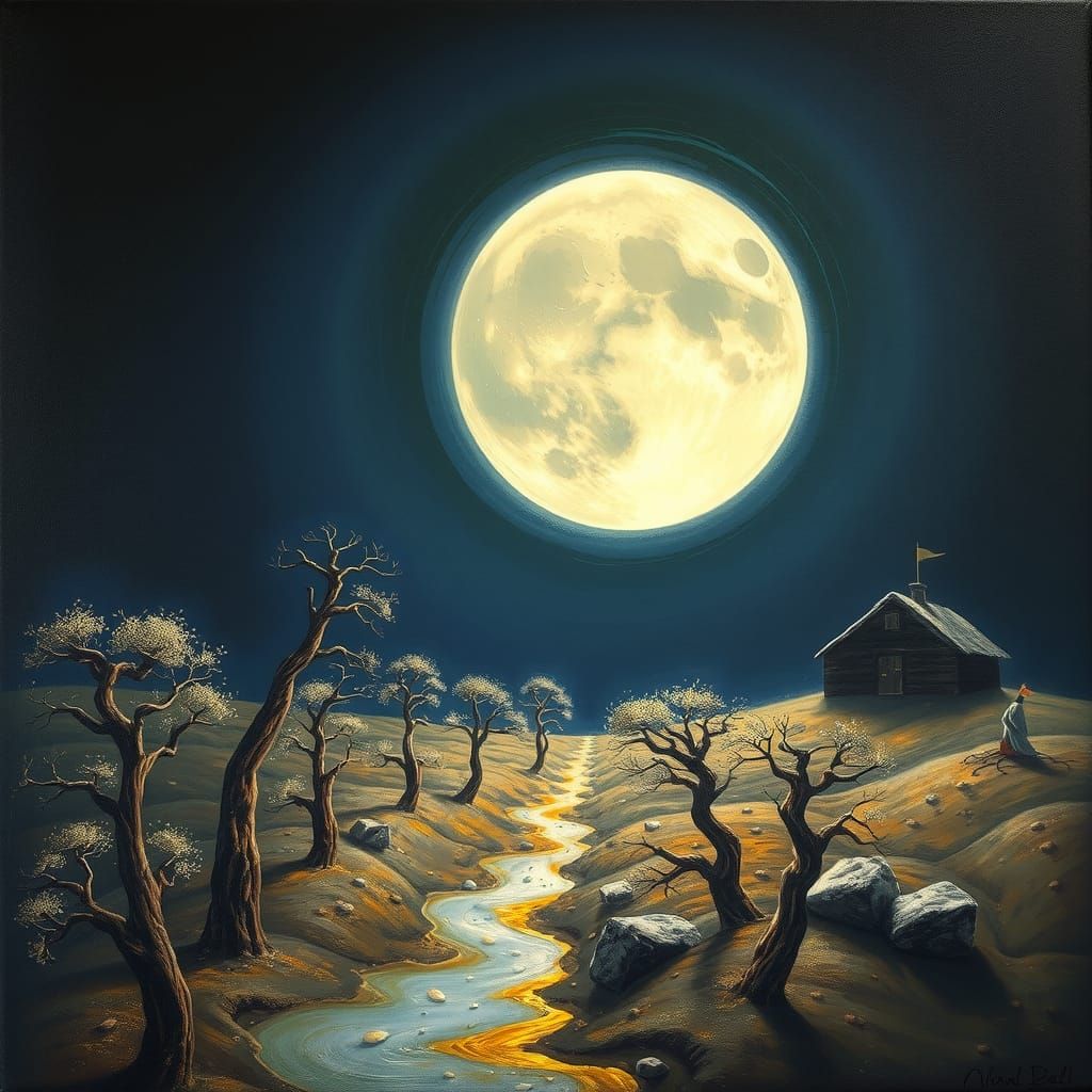 Surreal Moonlit Landscape in Dali Style