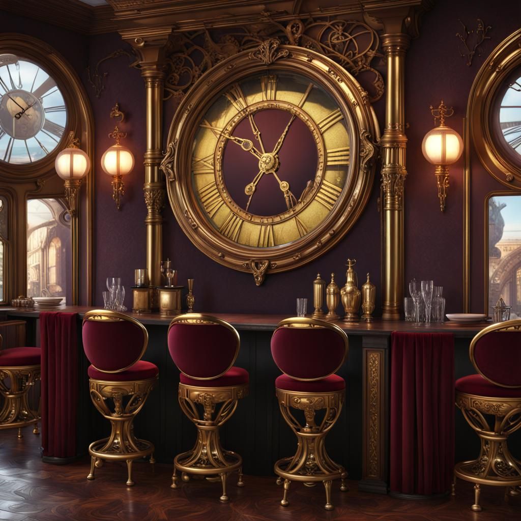 Steampunk Pub III  (Gold with Burgundy)