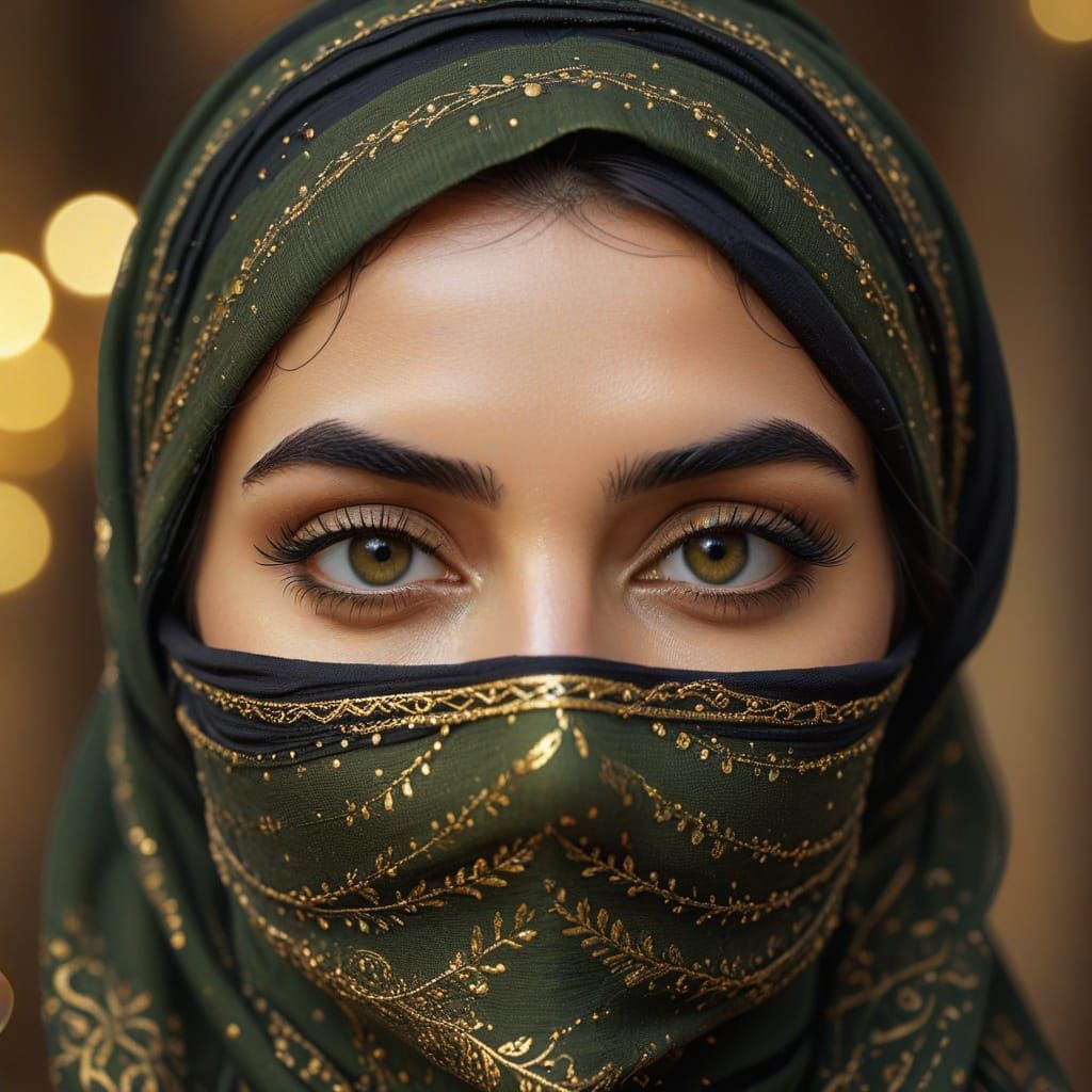 Mysterious Middle Eastern Woman Portrait in Oil Painting Sty...