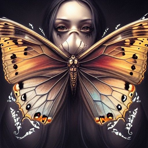 Detailed Butterfly and Skull Portrait in Digital Art Style