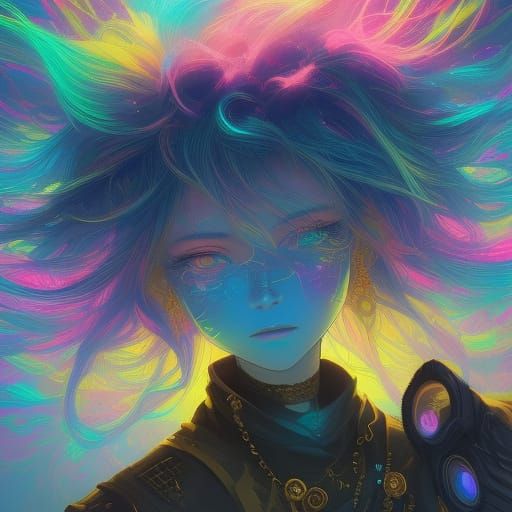 Anime Portrait in Rainbow Dreams Style