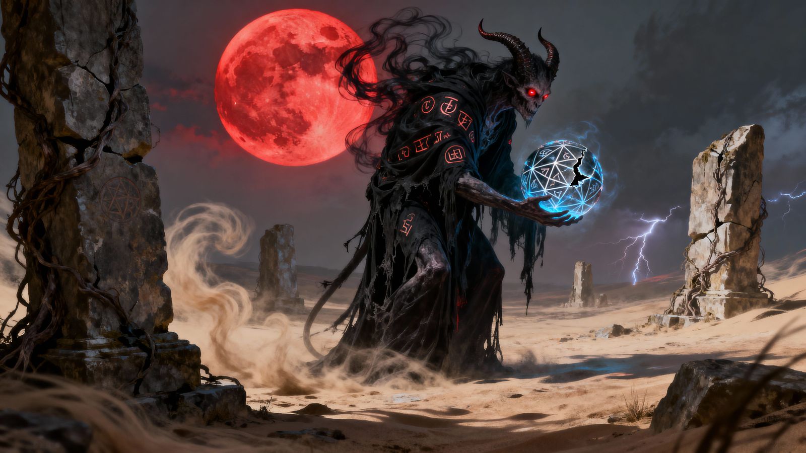 Spectral Demon on a Desolate Plain Under Blood Moon