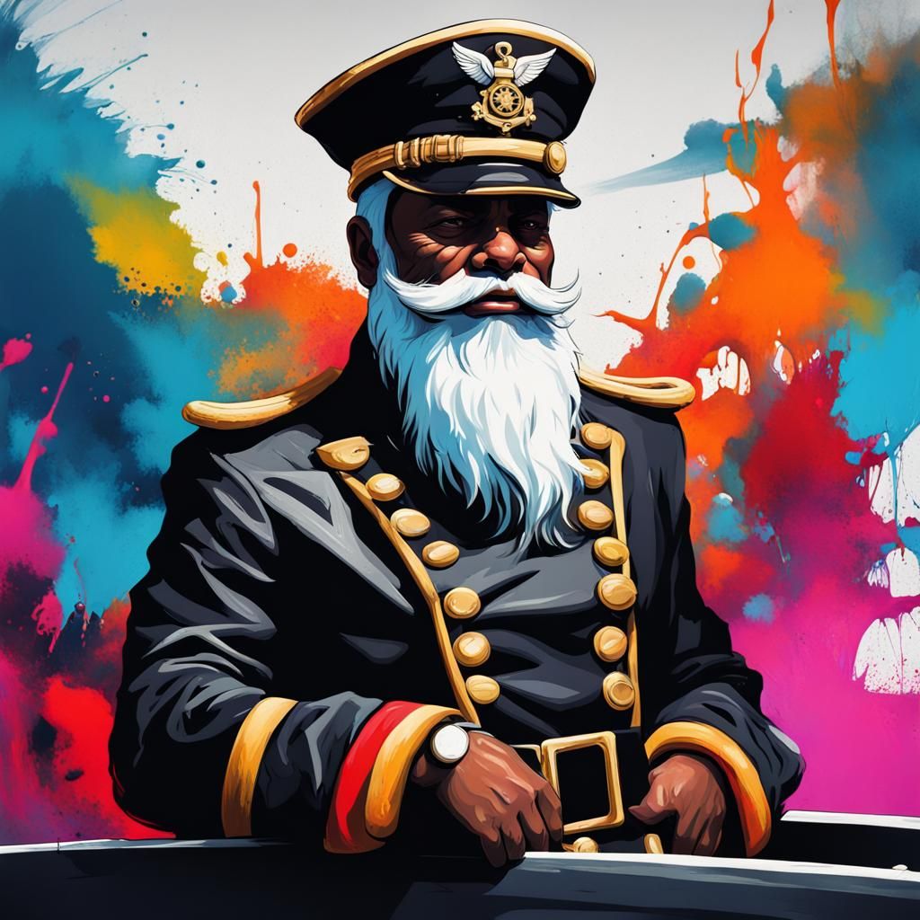 Naval Admiral Santa at Helm in Graffiti Style