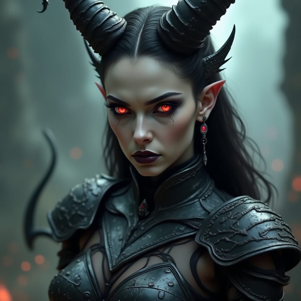 Fierce Demon Warrior in Hellish Landscape