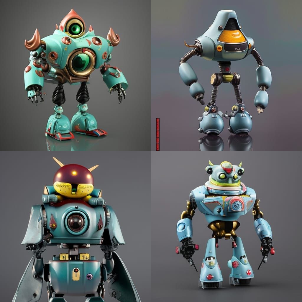 Cute, Ugly Robot in Anime Key Visual Style