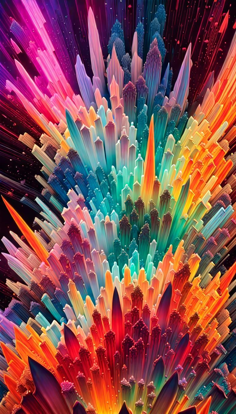 Neon Crystals: Art Deco Kinetic Op-Art Landscape