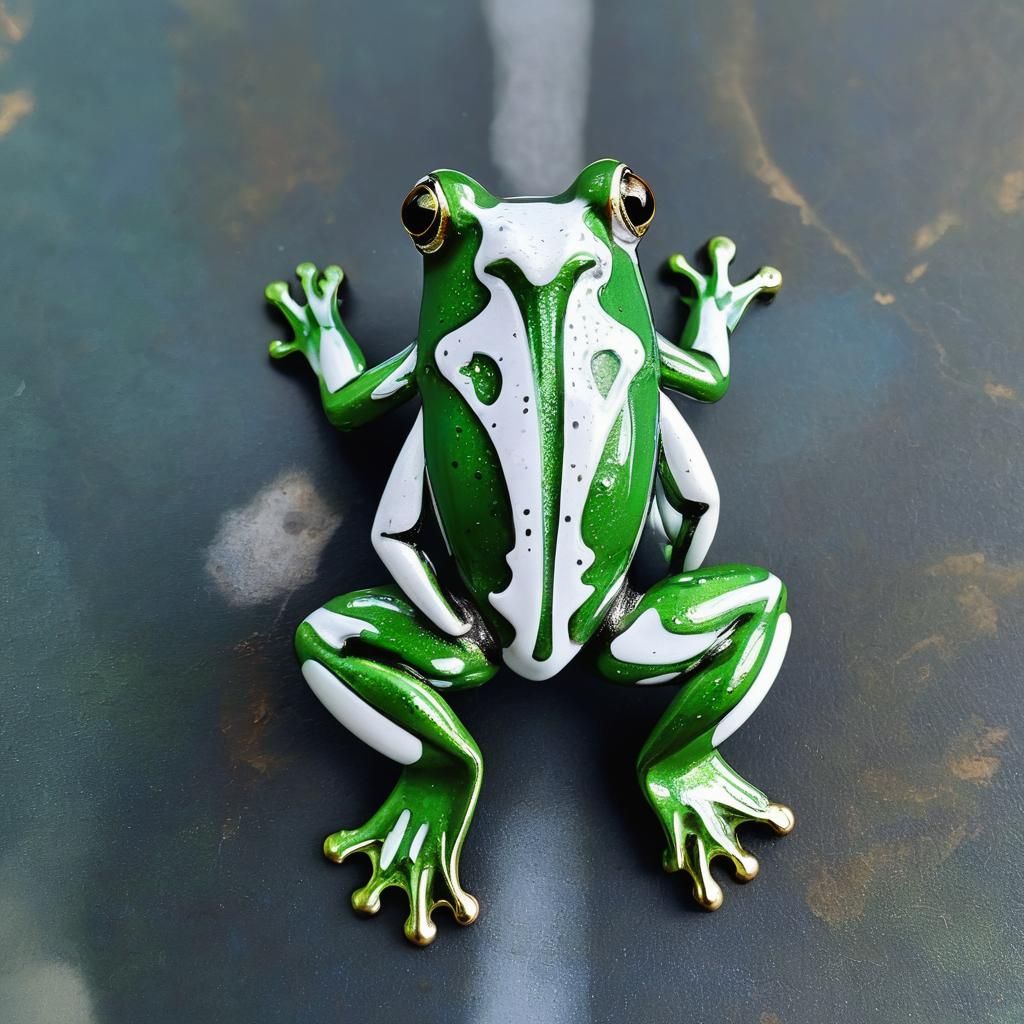 Biopunk Frog with Green and White Enamel Finish