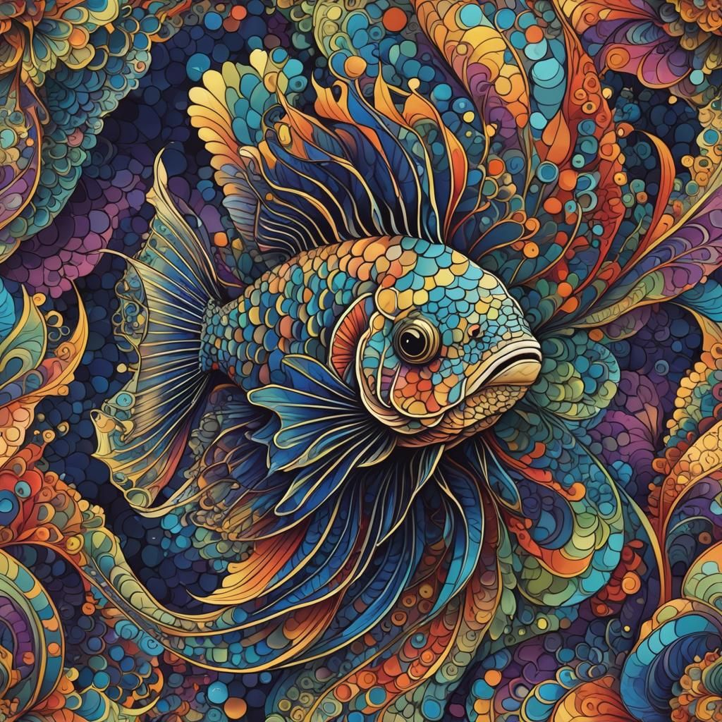 Rainbow Scaled Siamese Fighting Fish in Abstract Style