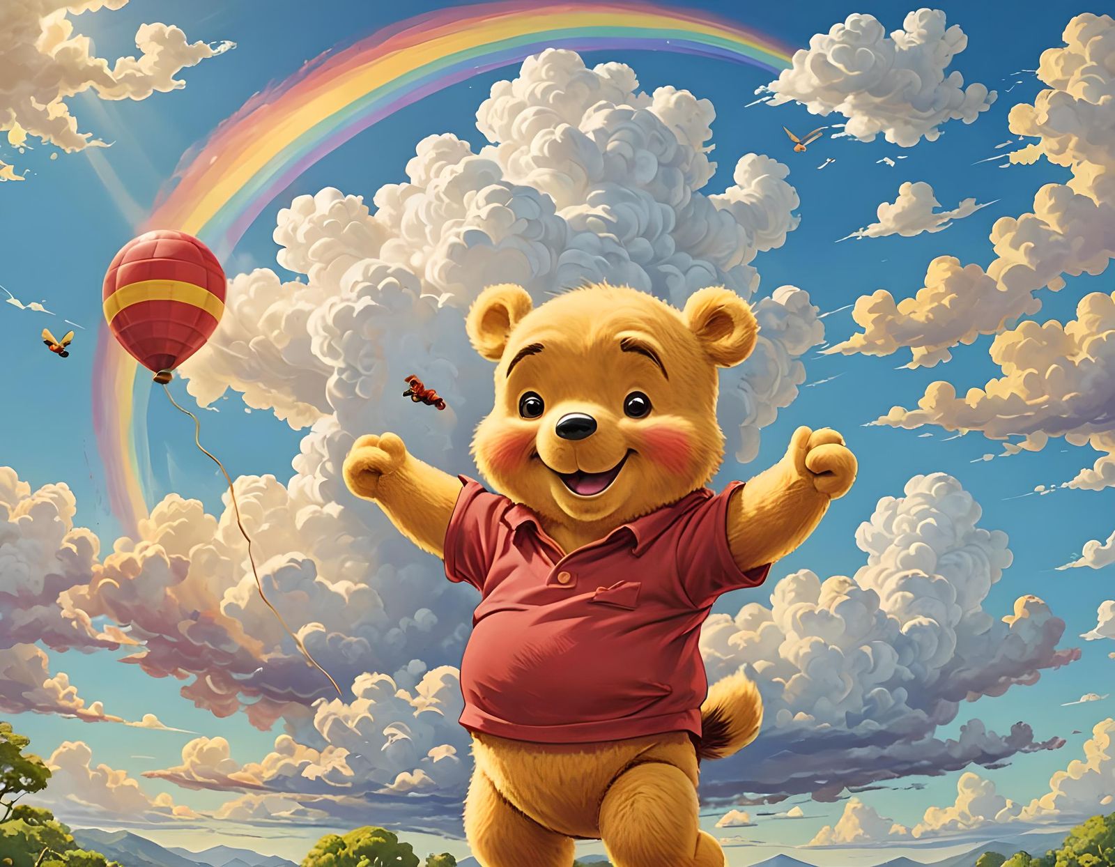 Cartoon Winnie the Pooh on a Sunny Day