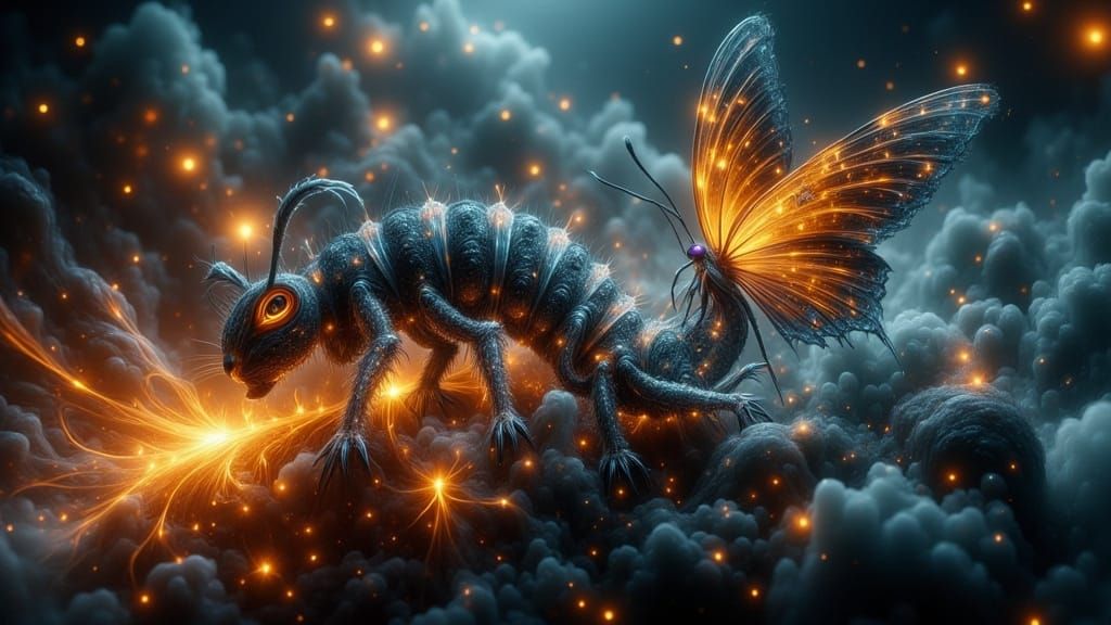 Caterpillar and Butterfly Transformation in a Dreamy Landsca...