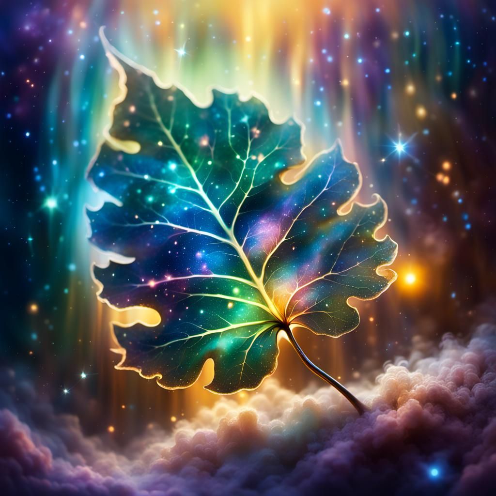 Cosmic Iridescent Leaf Nebula Illustration
