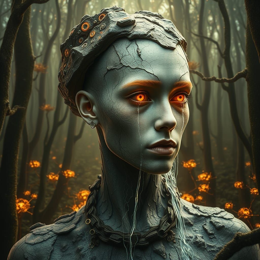 Surreal Transhumanist Woman in Dreamlike Forest