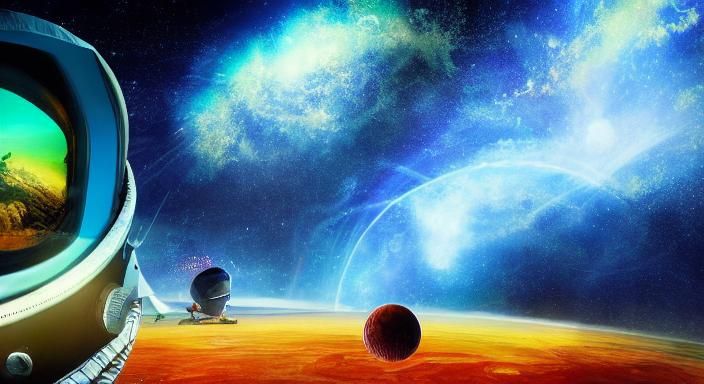 Astronaut Smiles in Space: A Vibrant Digital Illustration