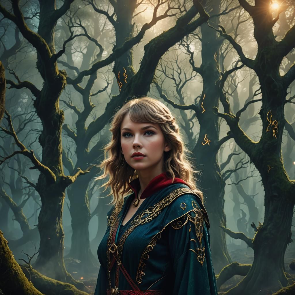 Taylor Swift in Dark Fantasy Forest Portrait