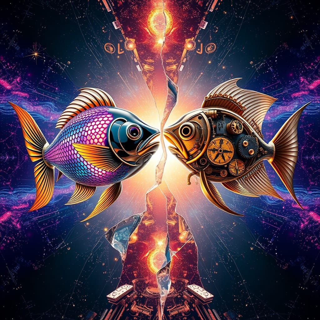 Surreal Cosmic Dance of Interdimensional Pisces