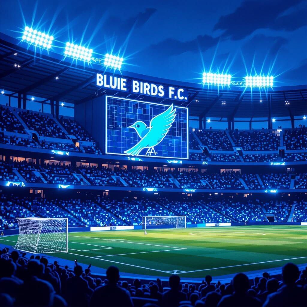 Retro Blue Birds F.C. Stadium with Blue LED Lights