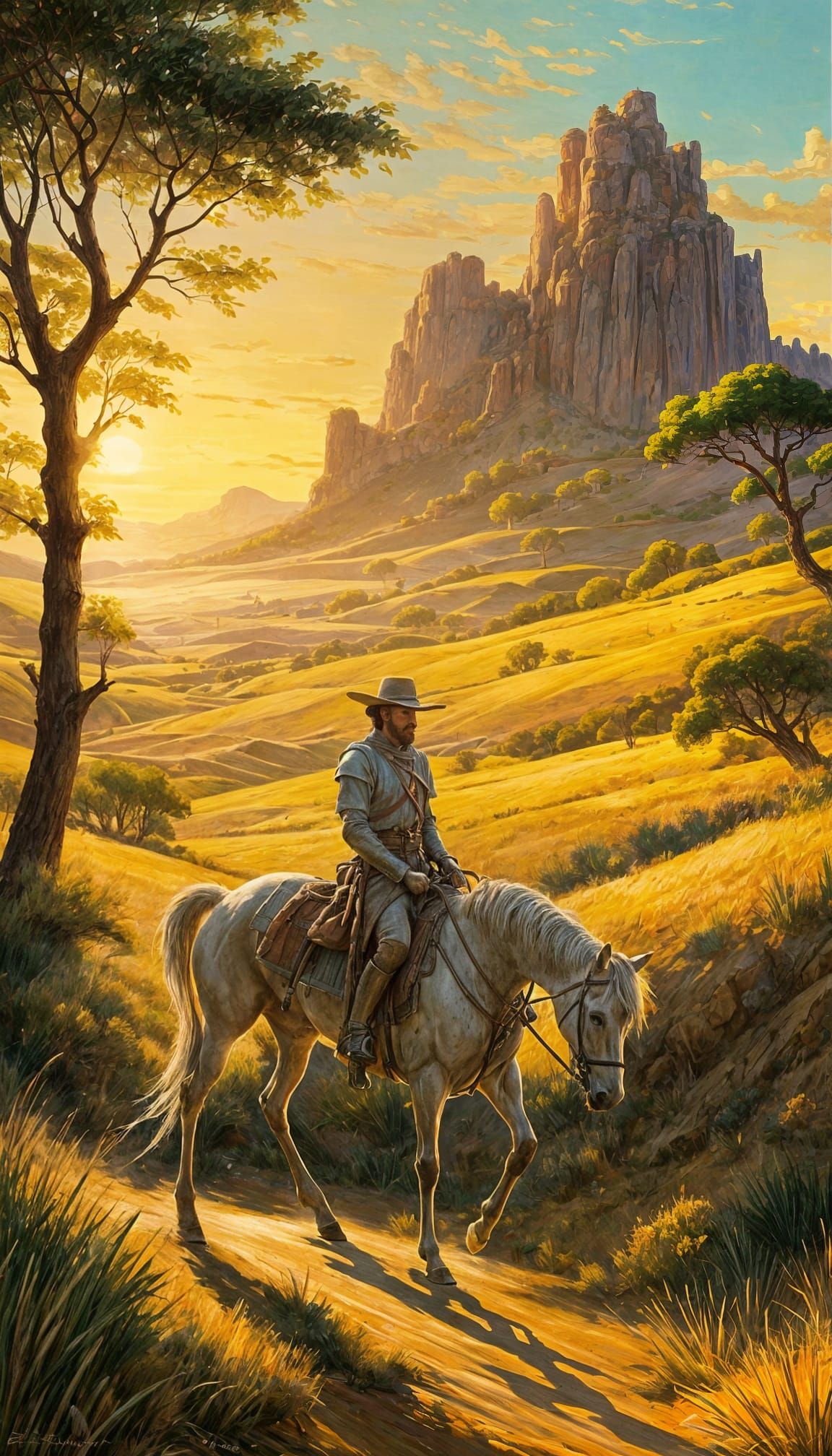 Don Quijote Rides Under a Vibrant Impressionist Sun